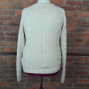 Vintage John Wanamaker Mens Sweater Fisherman Cable Knit Ivory Size L